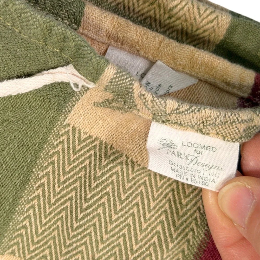 3pc Park Designs Green Red Table Linens Leaf Patchwork Cotton Farmhouse Napkins